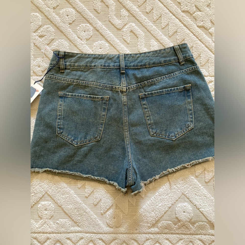 Angel Kiss Blue Jean Shorts with Distressed Floral Design - Picture 6 of 7